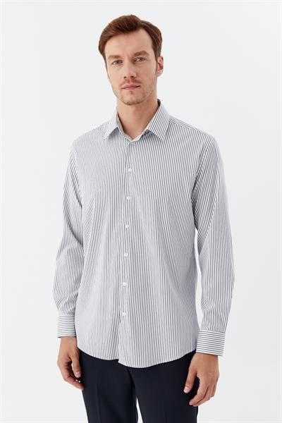 Erkek Lacivert Çizgili Klasik Yaka Slim Fit Gömlek