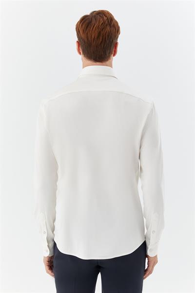 Erkek Latte Düz Klasik Yaka Slim Fit Gömlek