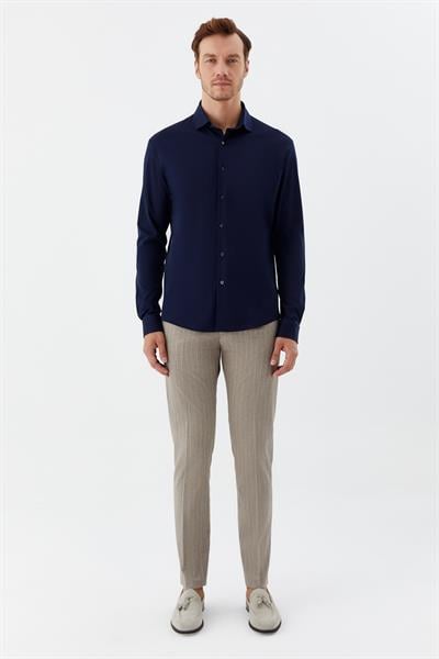 Erkek Lacivert Düz Klasik Yaka Slim Fit Gömlek