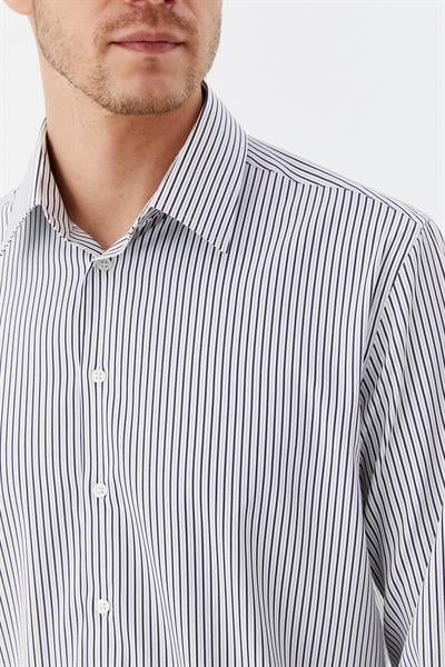 Erkek Lacivert Çizgili Klasik Yaka Slim Fit Gömlek