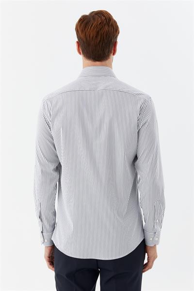 Erkek Lacivert Çizgili Klasik Yaka Slim Fit Gömlek