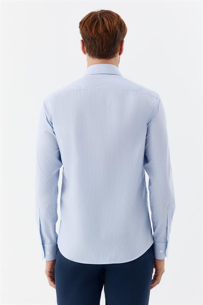 Erkek Mavi Çizgili Klasik Yaka Regular Fit Gömlek