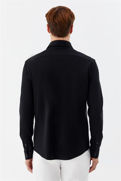 Erkek Siyah Dar Kesim Slim Fit %100 Pamuk Düz Dokuma Klasik Yaka Gömlek