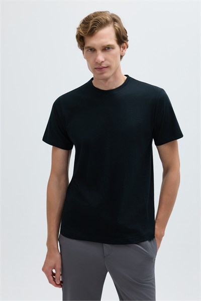 Koyu Antrasit %100 Pamuk Bisiklet Yaka Düz Renk Basic T-Shirt