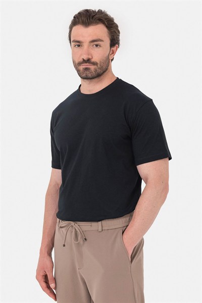 Koyu Antrasit %100 Pamuk Bisiklet Yaka Düz Renk Basic T-Shirt