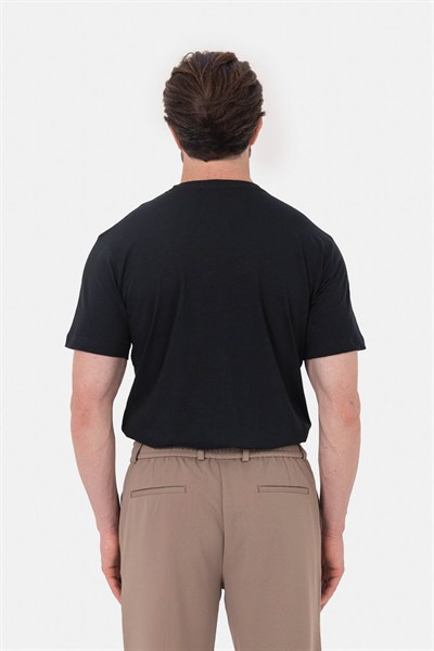 Koyu Antrasit %100 Pamuk Bisiklet Yaka Düz Renk Basic T-Shirt