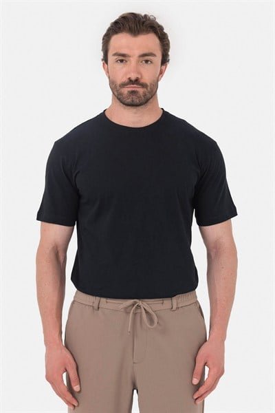Koyu Antrasit %100 Pamuk Bisiklet Yaka Düz Renk Basic T-Shirt