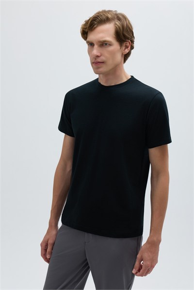 Koyu Antrasit %100 Pamuk Bisiklet Yaka Düz Renk Basic T-Shirt