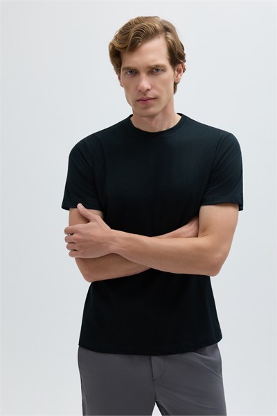 Koyu Antrasit %100 Pamuk Bisiklet Yaka Düz Renk Basic T-Shirt