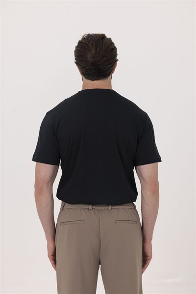 Koyu Antrasit %100 Pamuk Bisiklet Yaka Düz Renk Basic T-Shirt