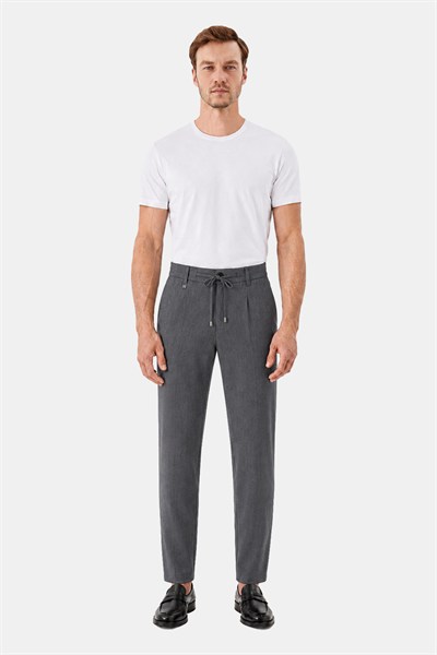 Koyu Gri Slim Fit Dokuma Yan Cep Jogger Pantolon