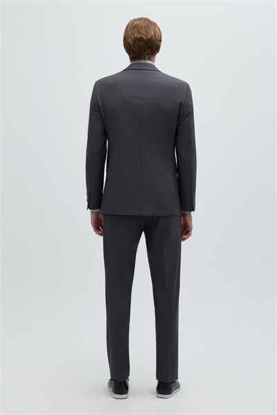 Koyu Gri Slim Fit Düz Paça 6 Drop Mono Yaka Klasik Takım Elbise