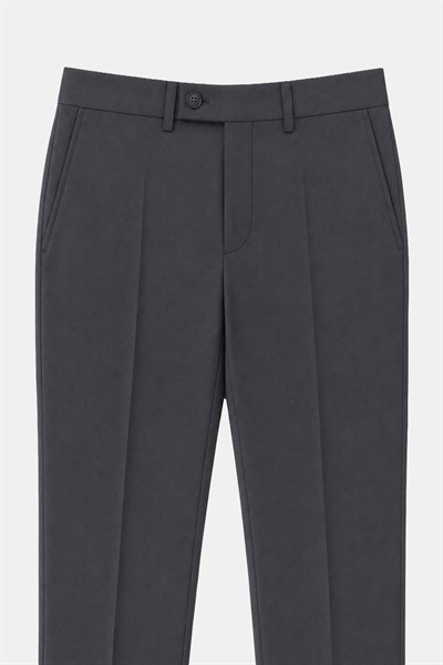 Koyu Gri Slim Fit Düz Paça 6 Drop Mono Yaka Klasik Takım Elbise