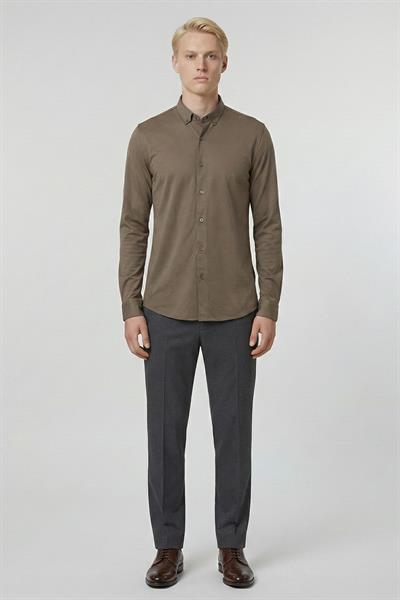 Giotelli Koyu Haki Slim Fit %100 Pamuk Düğmeli Yaka Erkek Gömlek