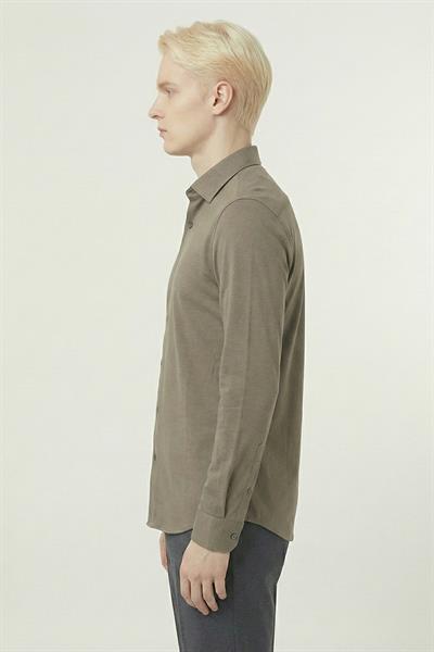 Giotelli Koyu Haki Slim Fit %100 Pamuk Düğmeli Yaka Erkek Gömlek