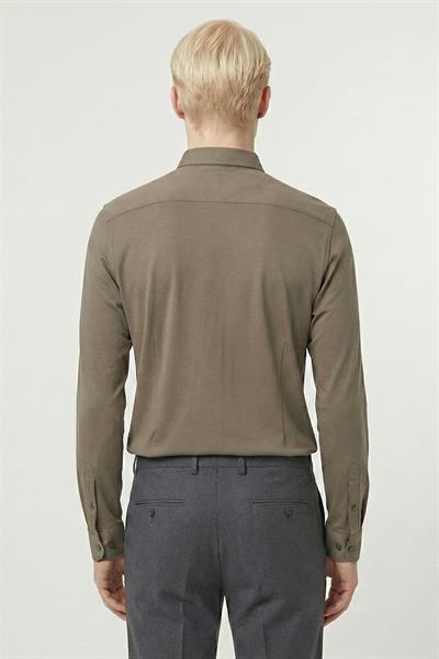 Giotelli Koyu Haki Slim Fit %100 Pamuk Düğmeli Yaka Erkek Gömlek