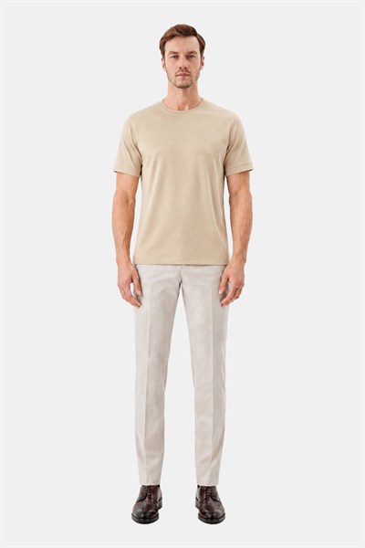 Koyu Krem %100 Pamuk Regular Fit Dokuma Bisiklet Yaka Basic T-Shirt