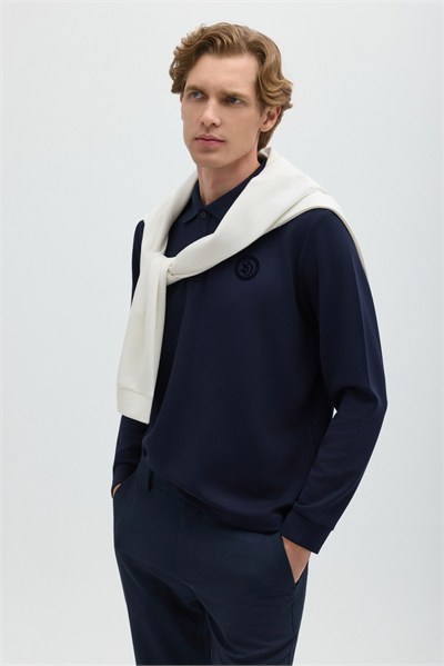 Koyu Lacivert Regular Fit Polo Yaka Erkek Sweatshirt