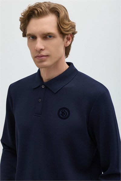 Koyu Lacivert Regular Fit Polo Yaka Erkek Sweatshirt