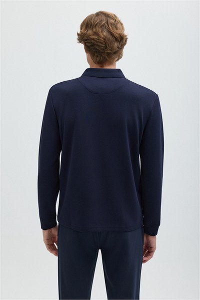 Koyu Lacivert Regular Fit Polo Yaka Erkek Sweatshirt
