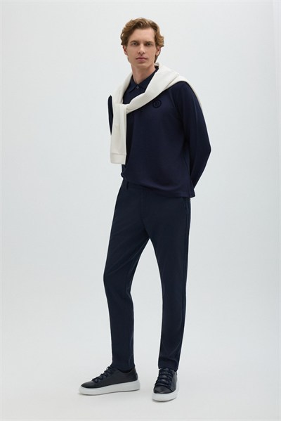 Koyu Lacivert Regular Fit Polo Yaka Erkek Sweatshirt