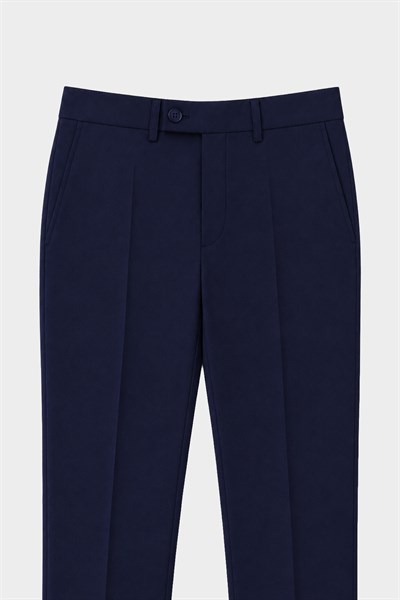 Koyu Lacivert Slim Fit Düz Paça 6 Drop Mono Yaka Klasik Takım Elbise