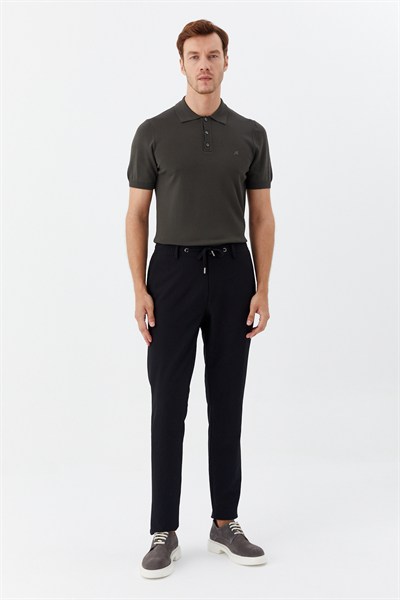 Koyu Yeşil Regular Fit Göğüs Nakış Detaylı Polo Yaka Triko T-shirt