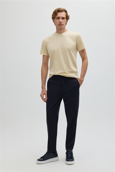 Krem %100 Pamuk Bisiklet Yaka Düz Renk Basic T-Shirt