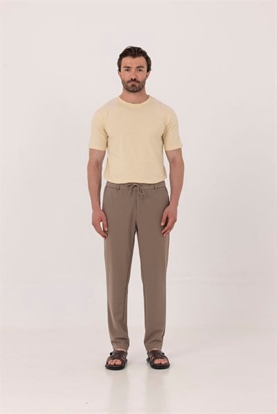 Krem %100 Pamuk Bisiklet Yaka Düz Renk Basic T-Shirt
