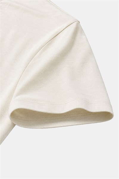 Krem %100 Pamuk Regular Fit Bisiklet Yaka Basic T-shirt