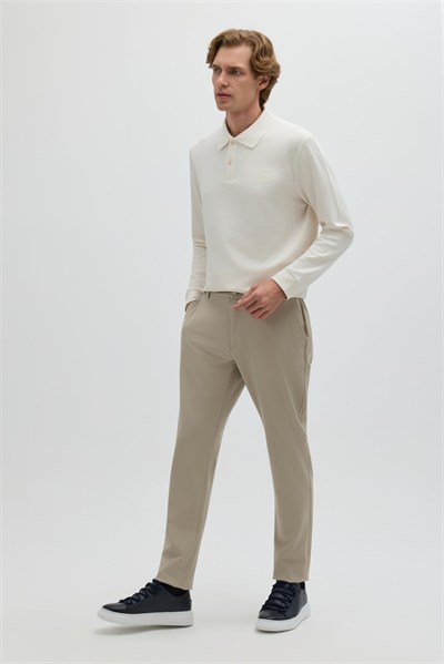 Krem Regular Fit Polo Yaka Erkek Sweatshirt