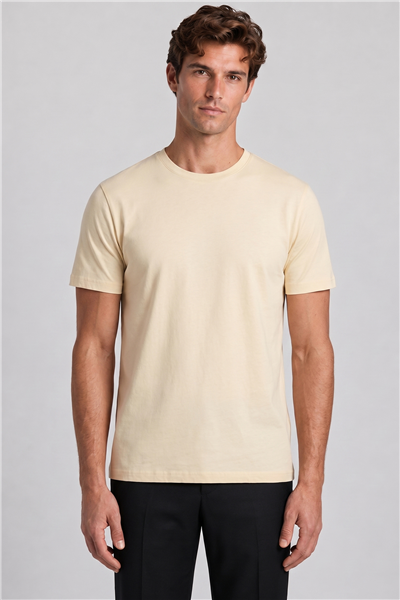 Erkek Krem Normal Kesim Regular Fit %100 Pamuk Bisiklet Yaka Basic Tişört