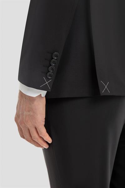 Erkek Siyah Slim Fit Kruvaze Sivri Yaka 6 Drop Yün Karışımlı Takım Elbise