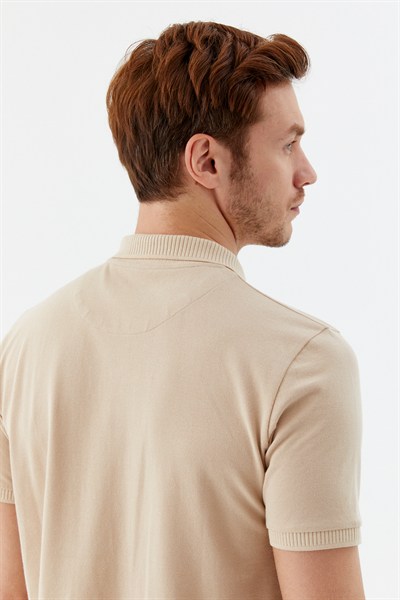 Kum %100 Pamuk Patlı Polo Yaka Regular Fit T-Shirt 