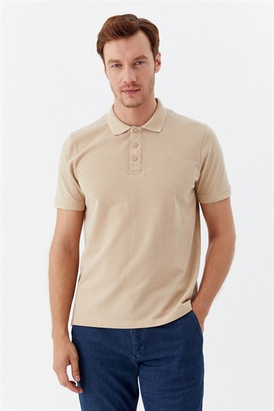 Kum %100 Pamuk Patlı Polo Yaka Regular Fit T-Shirt 
