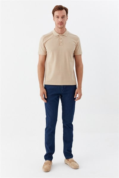 Kum %100 Pamuk Patlı Polo Yaka Regular Fit T-Shirt 