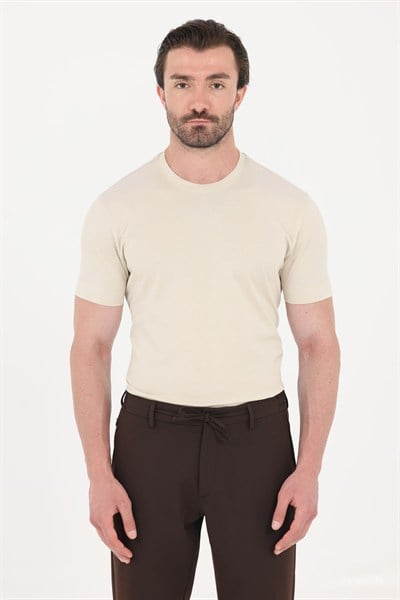 Kum Beji %100 Pamuk Regular Fit Bisiklet Yaka Basic T-shirt