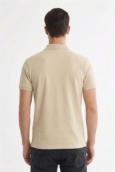 Erkek Kum Dar Kesim Slim Fit %100 Pamuk Dokuma Polo Yaka Tişört