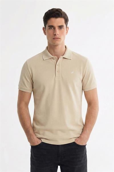 Erkek Kum Dar Kesim Slim Fit %100 Pamuk Dokuma Polo Yaka Tişört