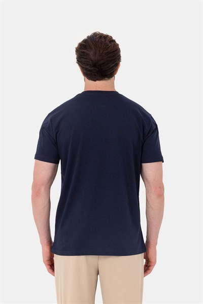 Lacivert %100 Pamuk Bisiklet Yaka Düz Renk Basic T-Shirt