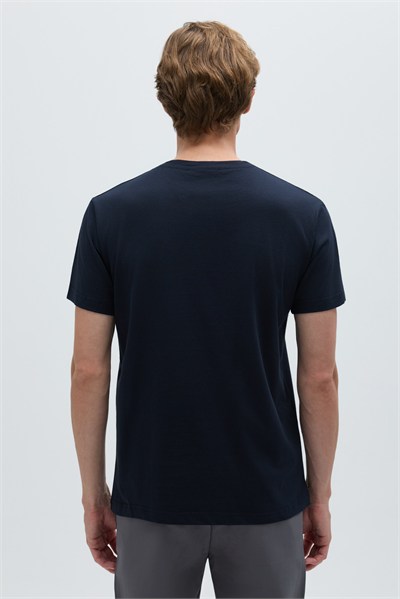 Lacivert %100 Pamuk Bisiklet Yaka Düz Renk Basic T-Shirt