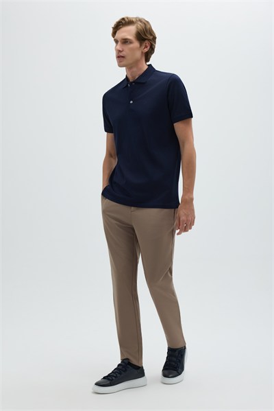 Lacivert %100 Pamuk Dokuma Slim Fit Polo Yaka T-shirt