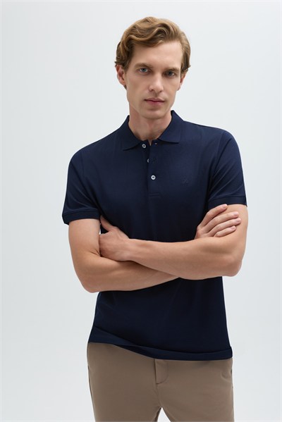 Lacivert %100 Pamuk Dokuma Slim Fit Polo Yaka T-shirt