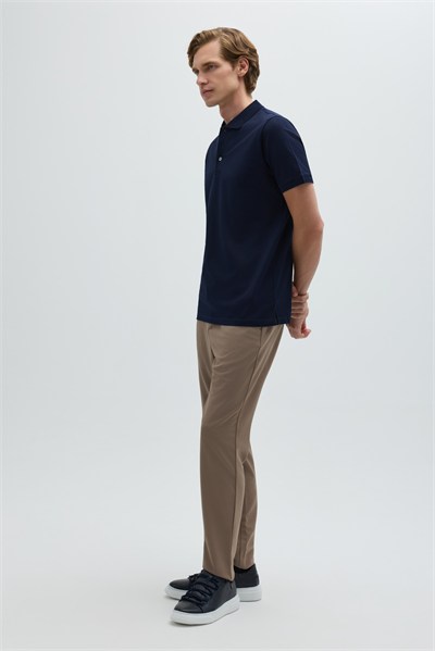 Lacivert %100 Pamuk Dokuma Slim Fit Polo Yaka T-shirt