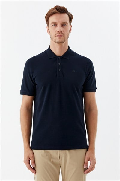 Lacivert %100 Pamuk Patlı Polo Yaka  Regular Fit T-Shirt 