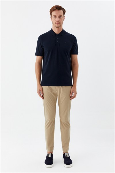 Lacivert %100 Pamuk Patlı Polo Yaka  Regular Fit T-Shirt 