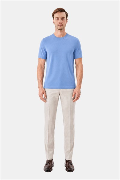 Lacivert %100 Pamuk Regular Fit Dokuma Bisiklet Yaka Basic T-Shirt