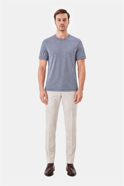 Lacivert-Beyaz %100 Pamuk Regular Fit Bisiklet Yaka Basic T-shirt