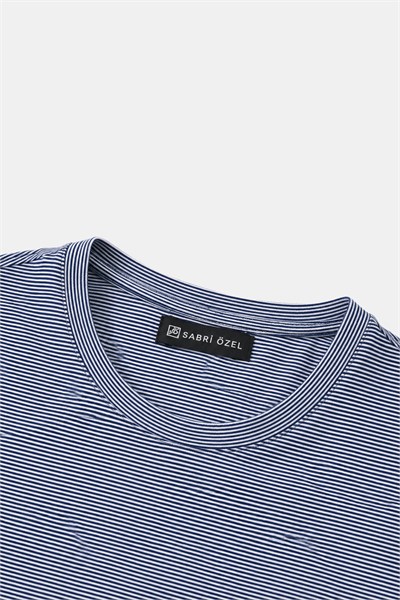 Lacivert-Beyaz %100 Pamuk Regular Fit Bisiklet Yaka Basic T-shirt