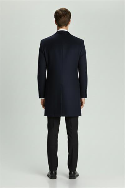 Giotelli Lacivert Regular Fit Yün Karışımlı Ceket Yaka Orta Boy Erkek Palto